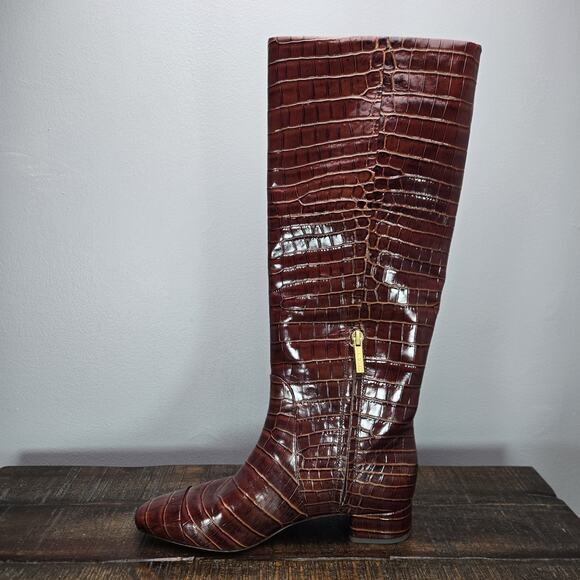 Veronica Beard Cecile Croc-Embossed Womens Size 7 M Tall Boots Sepia Brown - Picture 6 of 12